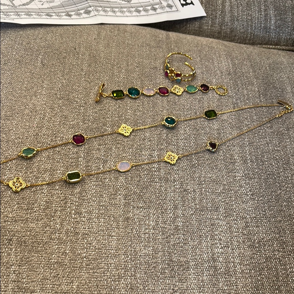 My Flat in London Gold and Green Necklace with Gemstone Accents